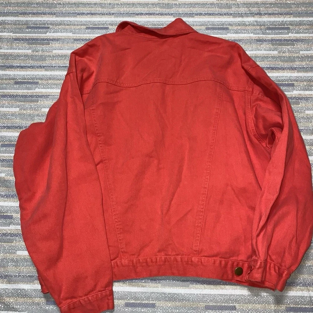 Carole Little Red Embroidered Tropical Jean Jacket Size 8